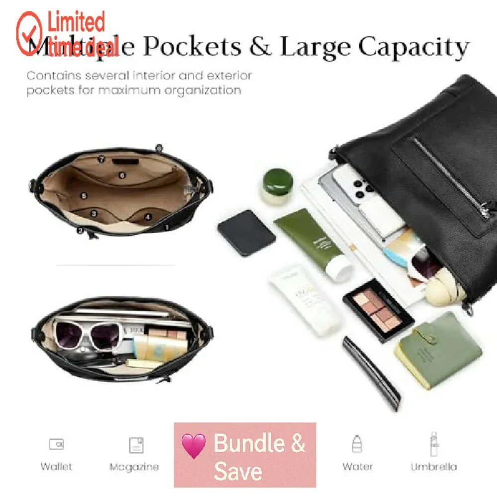 Large Genuine Leather Hobo Bag with Multiple Pockets & Crossbody Strap
